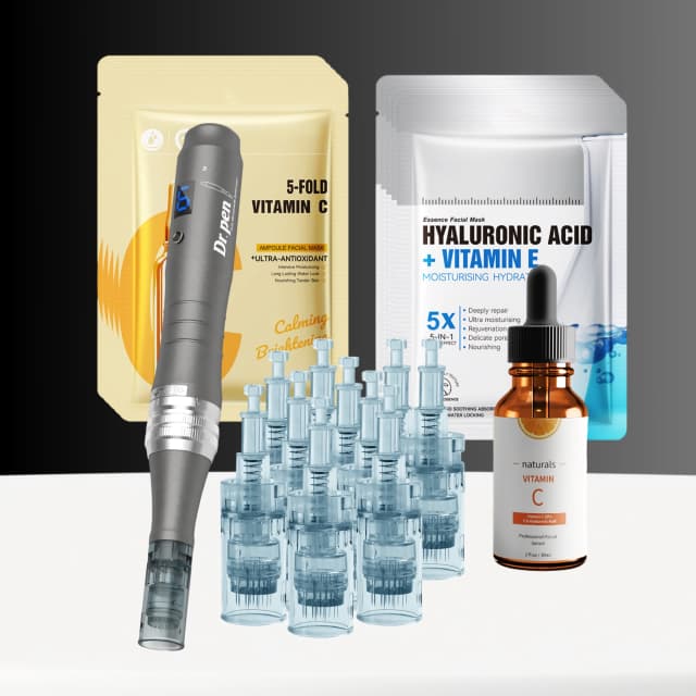 brightening &amp; repair microneedling kit – 11pin + vitamin c serum + vitamin c &amp; niacinamide masks