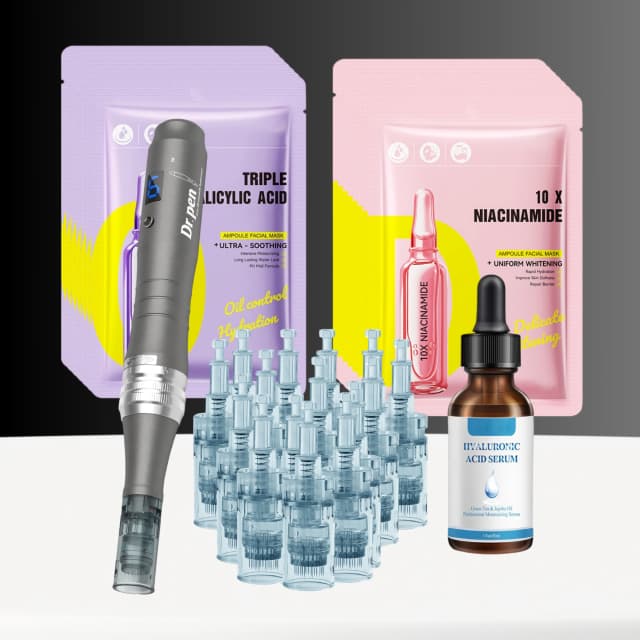 pore refining clarifying microneedling kit – 36pin + hyaluronic acid serum + niacinamide &amp; salicylic masks