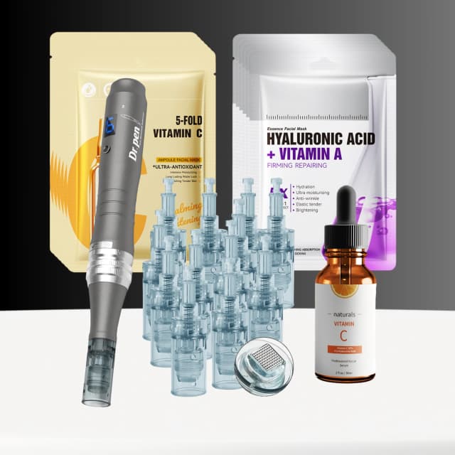 brightening &amp; repair microneedling kit – 11pin + vitamin c serum + vitamin c &amp; niacinamide masks